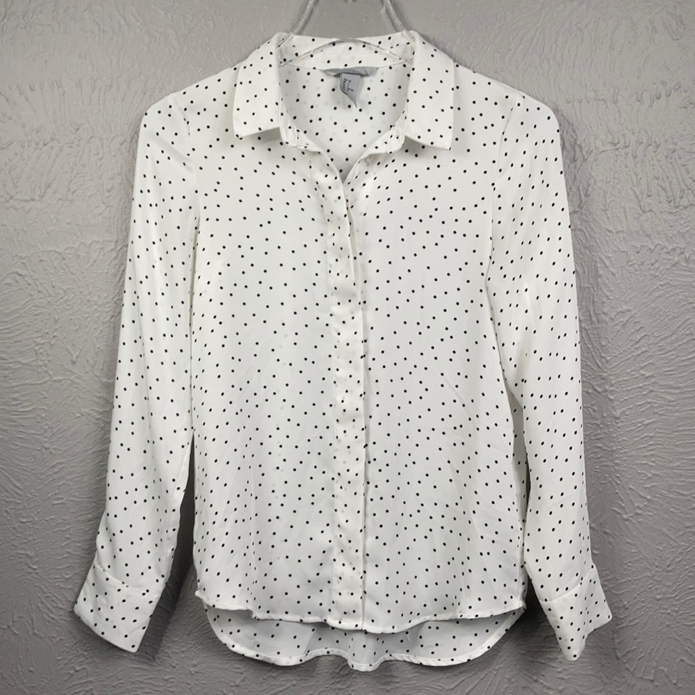 H&M Black & White Polka Dot Button Up Shirt Size 2